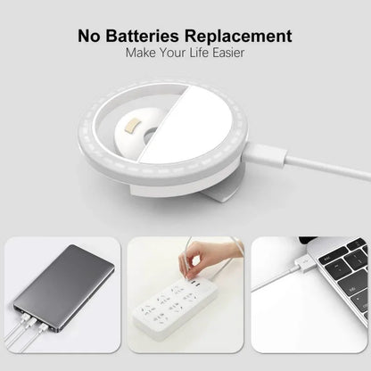 Ringlight Selfie Light Clip On Light For iPhone Samsung POCO Phone Light Ring Video Photo Lamp Flashlight Back Light USB Charge