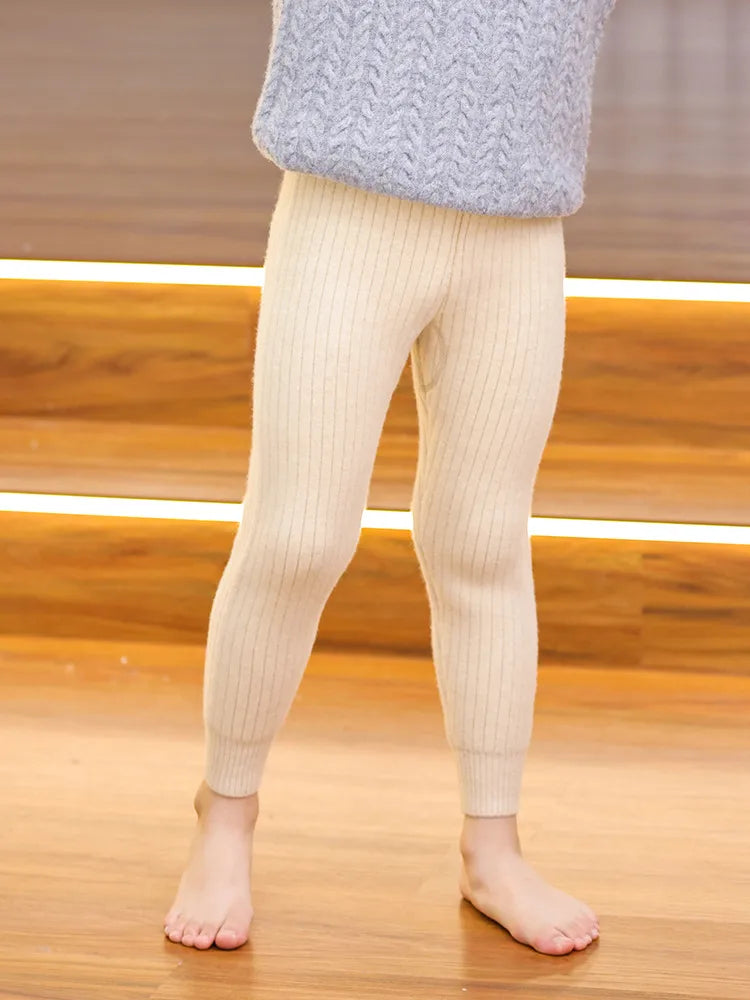 Premium 100% Merino Wool Thermal Leggings for Kids - Warm Winter Base Layer Pants for Boys & Girls