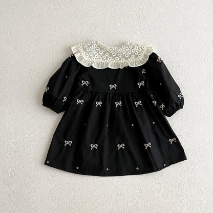 Autumn 0-6Yrs Girls Princess Dress Baby Girl Clothes Clothes Butterfly Collar Baby Girl One Piece Clothes Embroidery Kids Dress