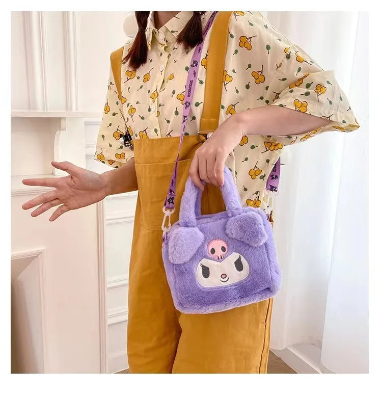 Hello Kitty Sanrio Plush Bag Kuromi Melody Cartoon Anime Portable Handbag Crossbody Cosmetic Kawaii Storage Bag Women Girls Gift