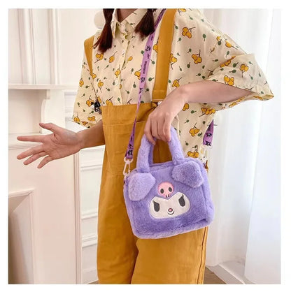 Hello Kitty Sanrio Plush Bag Kuromi Melody Cartoon Anime Portable Handbag Crossbody Cosmetic Kawaii Storage Bag Women Girls Gift