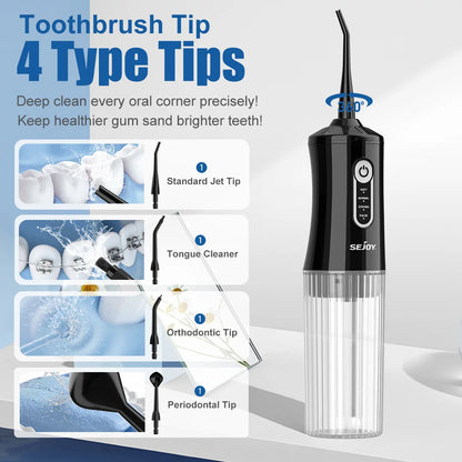 Sejoy Electric Water Flosser 200ML Water Tank Tooth Clean Machine USB Rechargeable Dental Irrigator 4 Cleaning Modes Timing