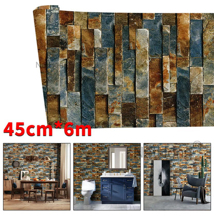 6M 3D Rust masonry pattern Effect Wallpaper Vinyl Self Adhesive Wall Stickers