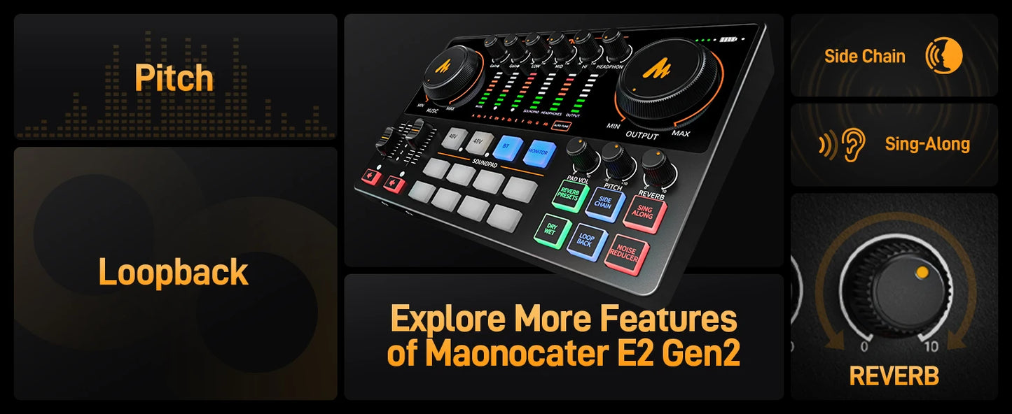 MaonoCaster E2 Gen2 Audio Interface Mixer with Dual XLR Input for Dual Podcast Live Streaming Gaming Audio Interfaces Sound Card