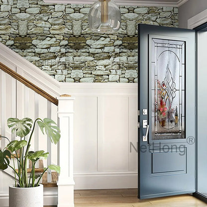 6M 3D Coffee Stone Brick Effect Wallpaper Vinyl Self Adhesive Wall Stickers