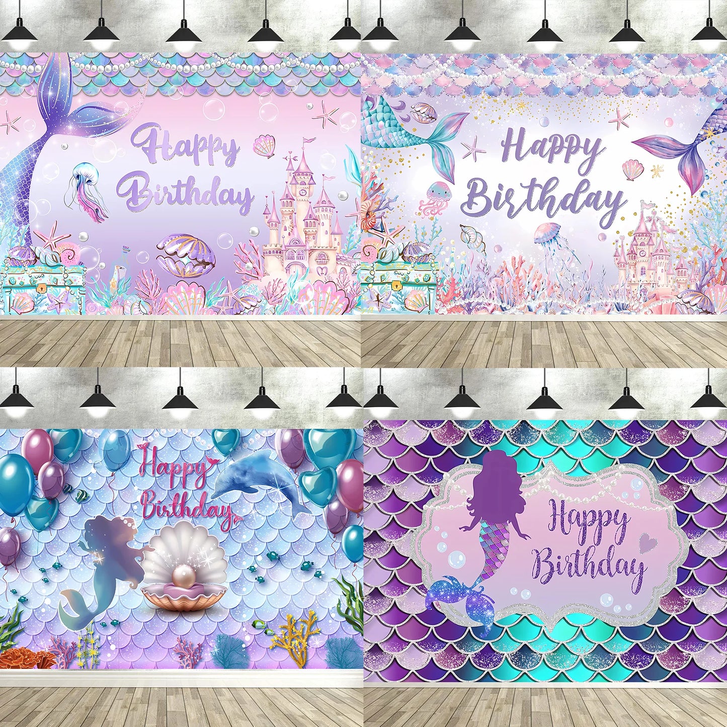 Dewprint Mermaid Backdrop Under The Sea Photography Background Decoration Supplies Girls Princess Birthday Party Banner