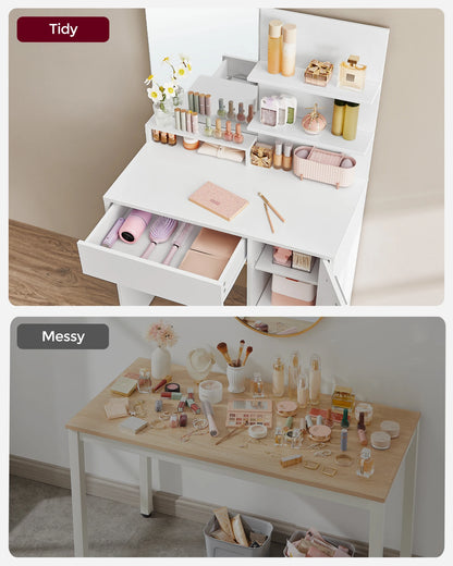 VASAGLE Dressing Table, Vanity Table with Mirror, 1 Drawer, 2 Shelves, Storage Cabinet, Makeup Organiser, White RDT119W01