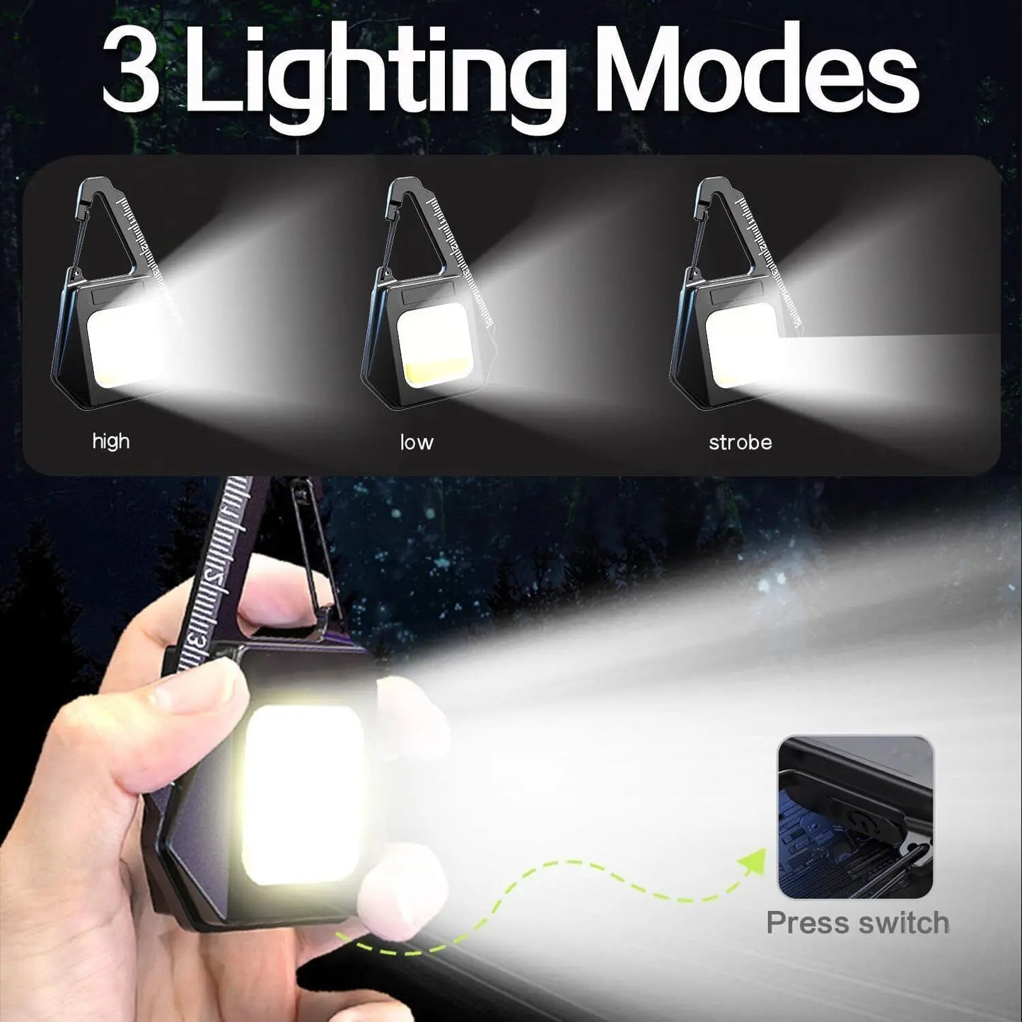 1-4pcs Mini COB Led Light USB Rechargeable Keychain Key Ring Camp 800Lum