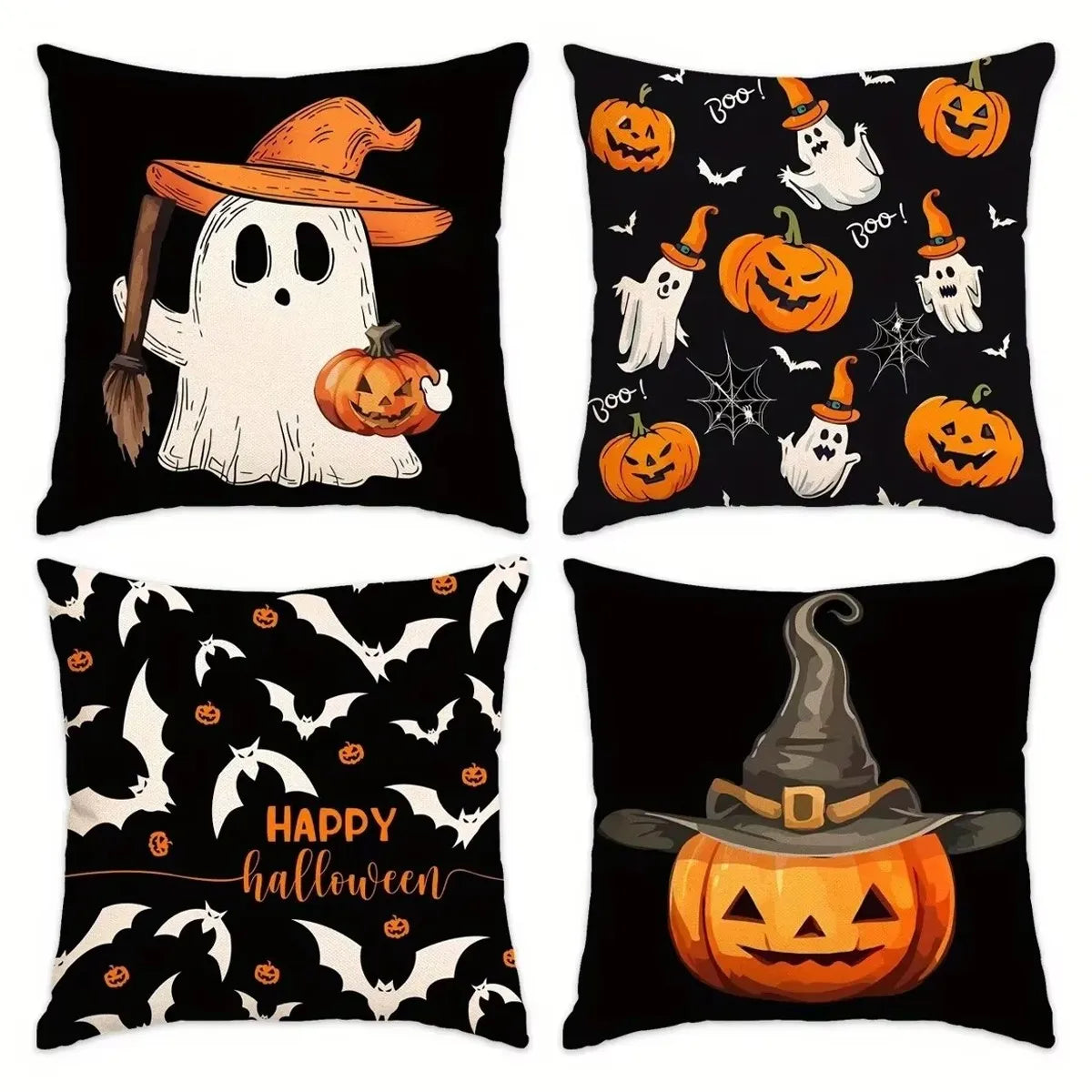 Halloween themed cushion cover set of 4 Pumpkin skull and ghost pattern 45*45cm