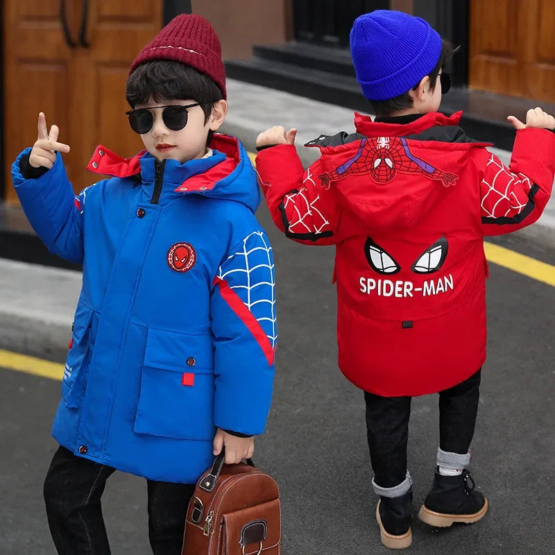 Boys Spiderman Winter Jacket - Thick Warm Hooded Down Parka Coat for Kids