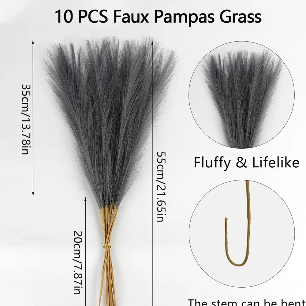 10pcs Artificial Pampas Grass Decor Flowers Fake Plant Reed forDIY Floral Table Arrange Flower Wedding Home Christmas Decoration