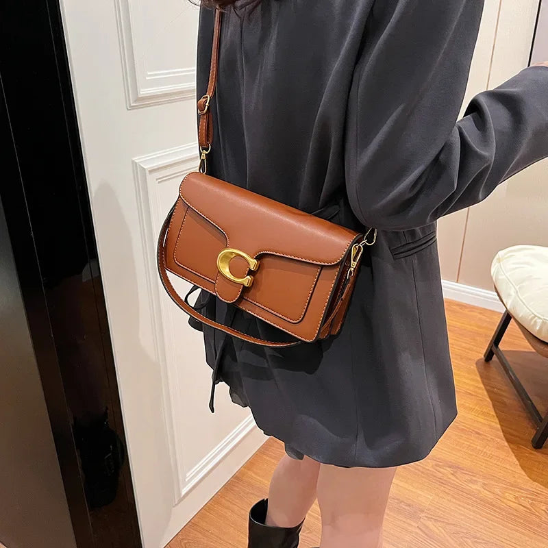 New Women's High-End Pure Color Simple Square Bag Multi-Layer Commuting Single Shoulder Bag Neutral Minimalist Style
