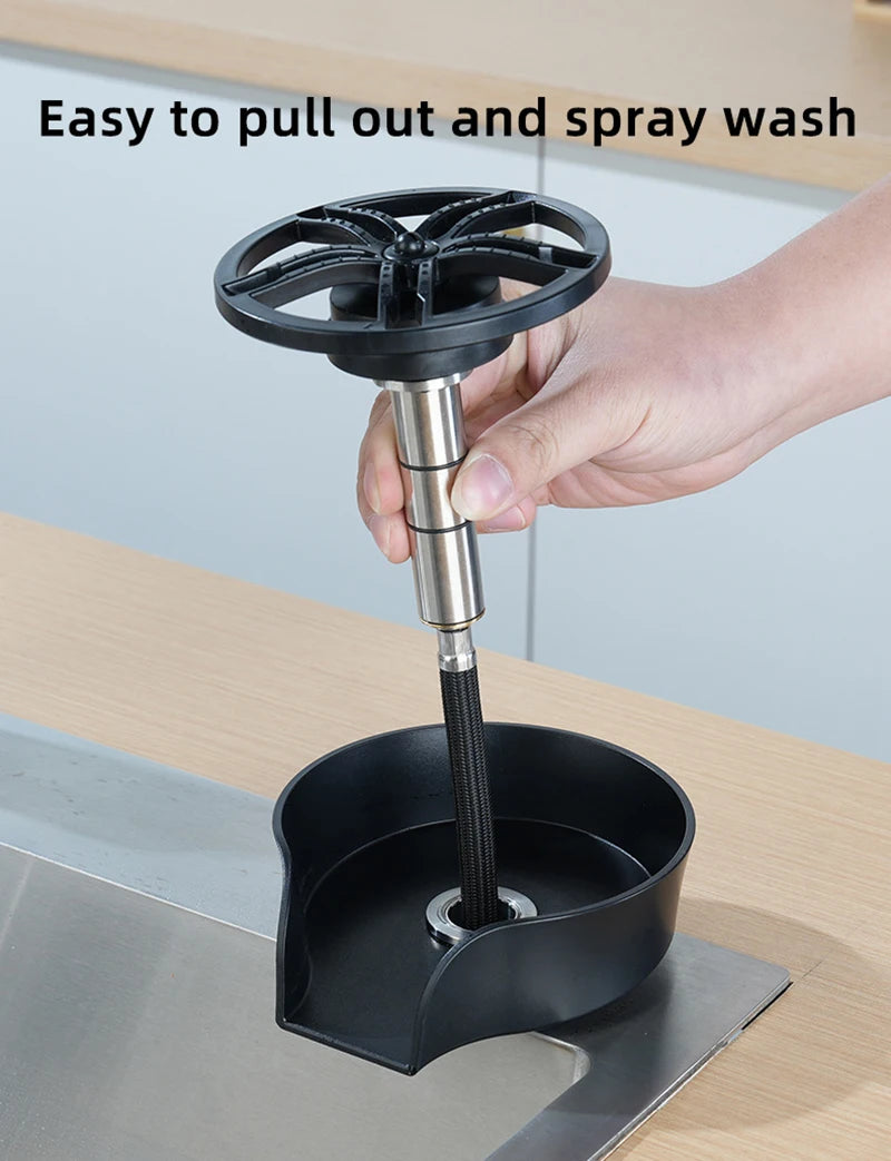 Faucet Glass Rinser High Pressure Automatic Rotating Spout Pull Out Spray Head Bottle Washer Glass Cup Cleaner Sink Attachment
