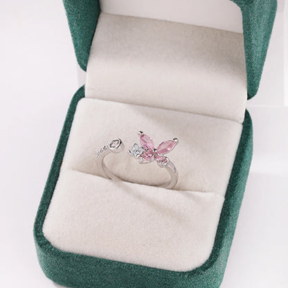 Pink Zircon Bow Heart Rings For Women Gold Plated 18K Plated Adjustable Heart Ring 2026 Trend Wedding Aesthetic Jewelry Gift