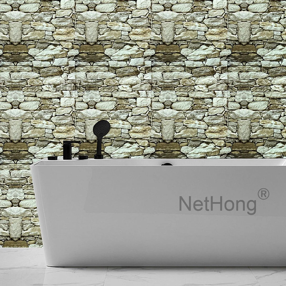 6M 3D Coffee Stone Brick Effect Wallpaper Vinyl Self Adhesive Wall Stickers