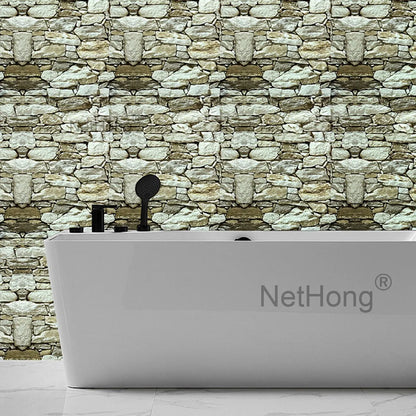 6M 3D Coffee Stone Brick Effect Wallpaper Vinyl Self Adhesive Wall Stickers