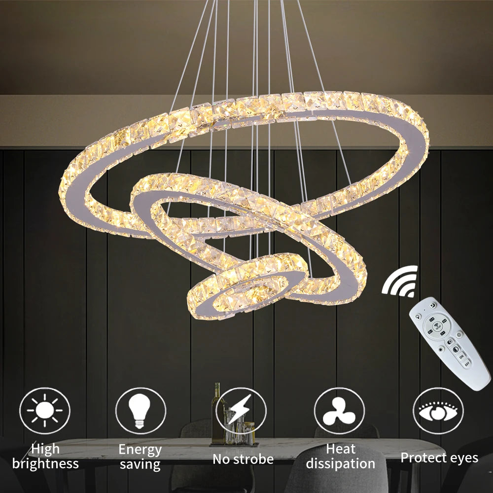 Crystal Pendant Light Living Room Remote Control Gold Chrome Lustre Ceiling Chandeilers Lamp for Bedroom Home Decoration Luminai