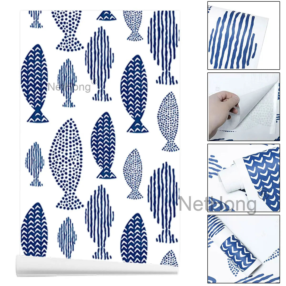 6M Vinyl Geometric small fish pattern Wallpaper Stickers Self Adhesive Contact Paper Waterproof