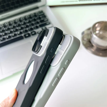 Fashion Logo Hole Magnetic Case for iPhone 17Air 12 13 14 15 16 17 Pro Max Plus Lens Protection Stand For Magsafe Silicone Cover
