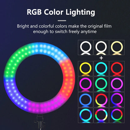 10in 26cm RGB Selfie Ring Light with Telescopic Tripod Stand Phone Holder, Photography RingLight Colorful Led Makeup Fill Lamp