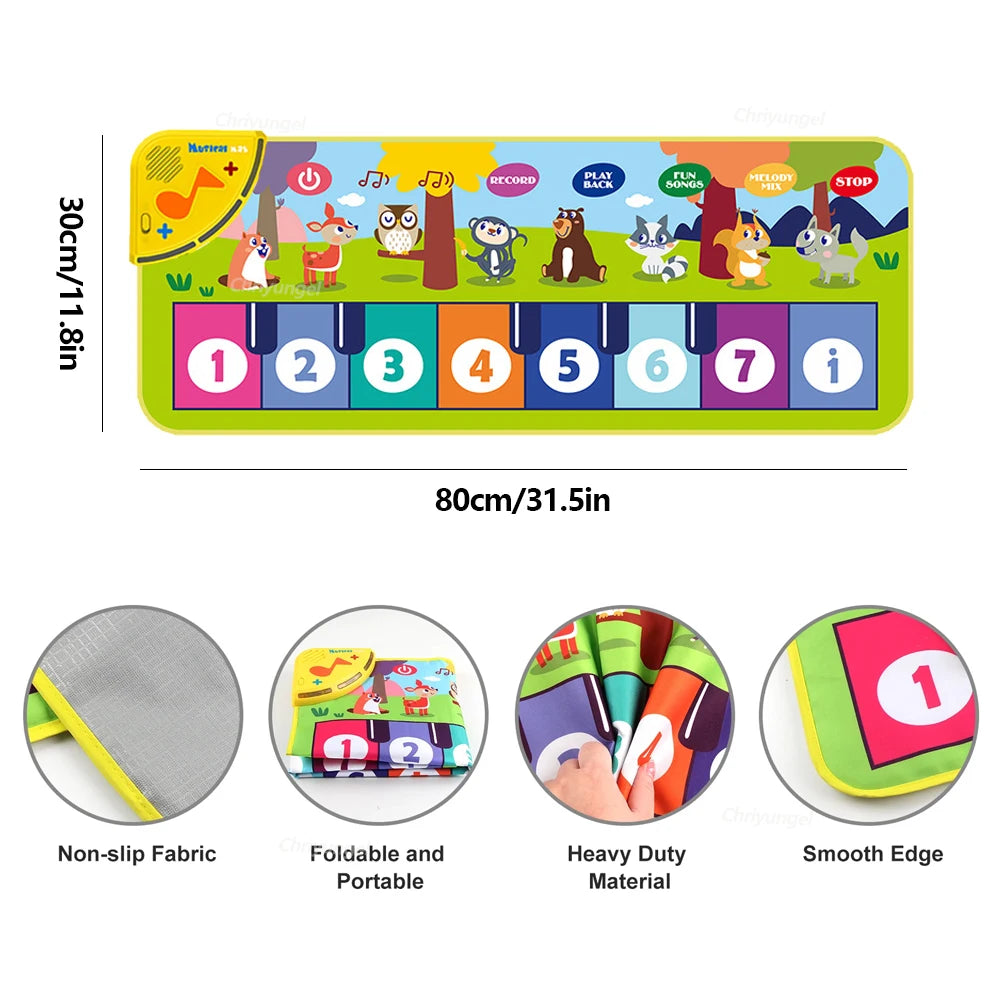 Piano Mat for Kids Kids Toddlers Floor Keyboard Dance Mat Baby Fitness Play Animal Music Blanket Instrument Toys Girl Boy Gift
