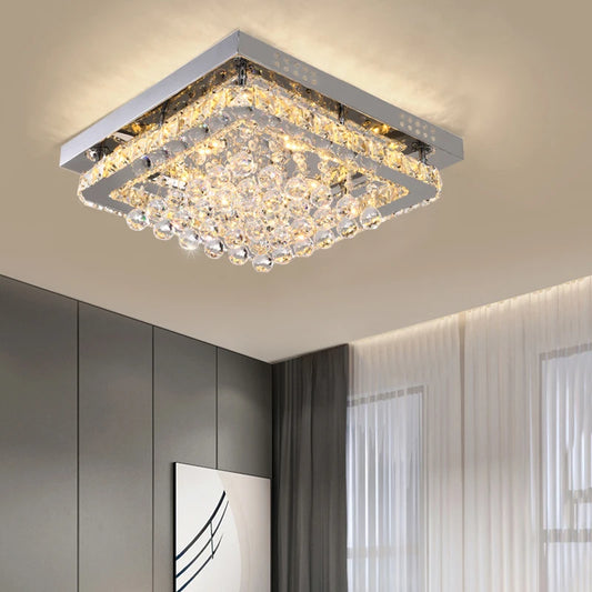 KOMORE Modern Fancy Crystal LED Flush Mount Ceiling Light Fixture, Cool White / Stepless Dimming for Office, Living Room