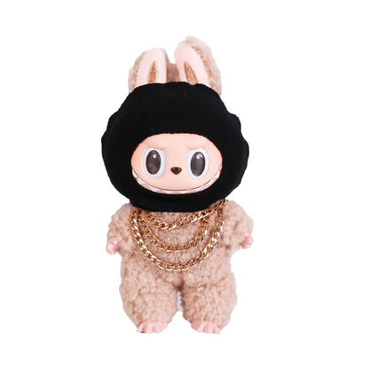 For Labubu Clothes Accessories Trendy Cool Cute Fun and Funny Style Black Knit Hat and Necklace Street Fashion Doll Accessories