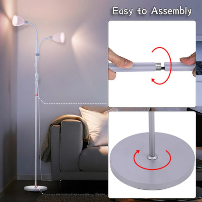 KOMORE Modern 2 Head Standing Floor Lamp Adjustable Lamp Heads 180cm Bronze&Grey  for Living Room, Office, Bedroom, Hallway