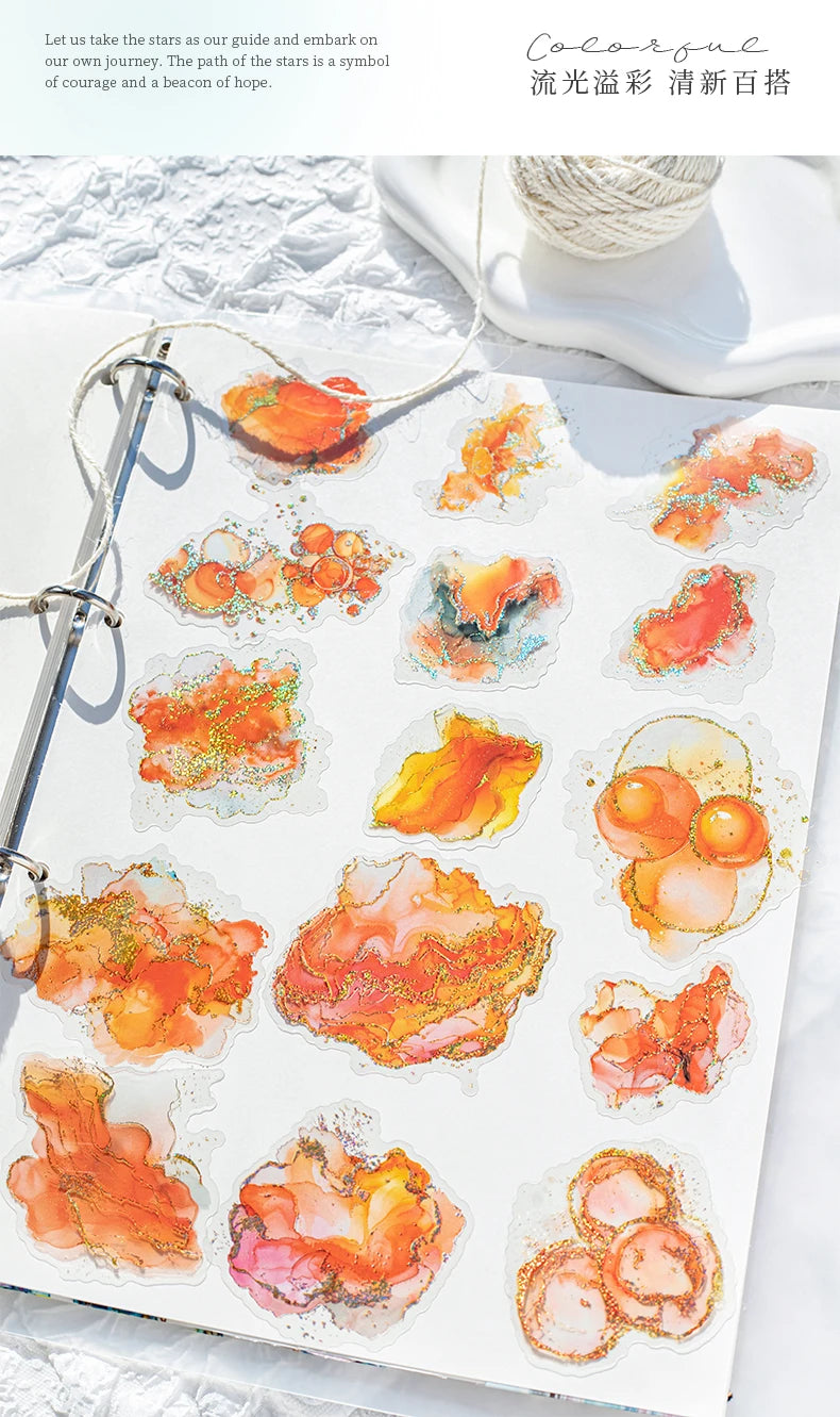 15 Pcs Creative Watercolor smudging hot stamping Stickers hand tent DIY Stick Labels Scrapbooking Material Junk Journal Supplies