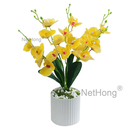 Artificial Flowers Potted 5-branched Phalaenopsis iron wire inside the branches