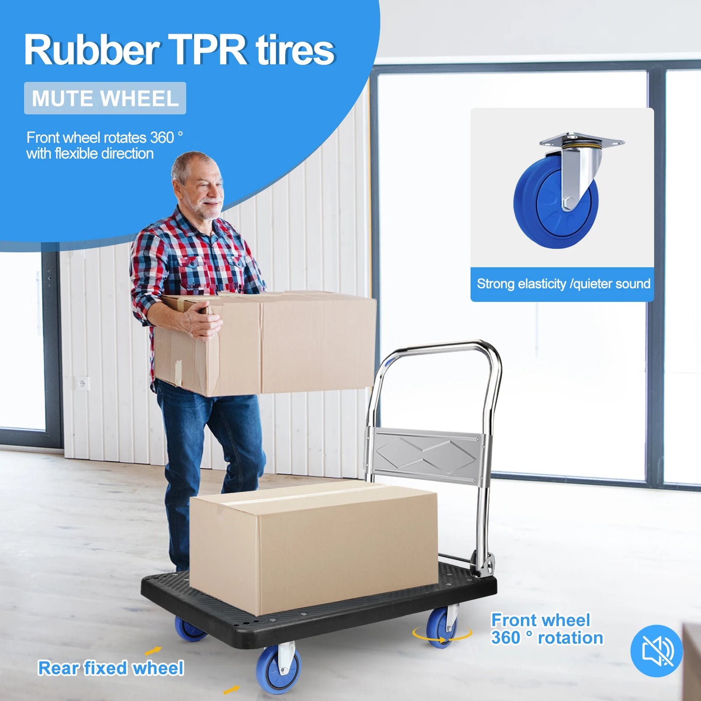 Robuster Einkaufswagen, Handwagen, Rollwagen mit Rädern, tragbarer Klappwagen, Trolley, Gepäckwagen