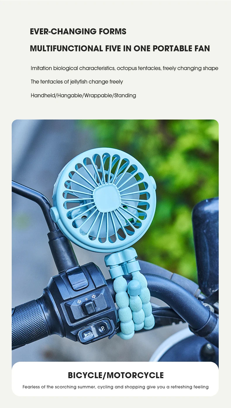 HOMEFISH Portable Baby Stroller Fan Oscillating Clip-on Mini Fan USB Battery Operated with Flexible Tripod for Pram Car Seat