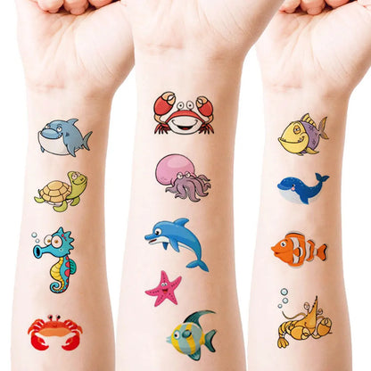 10Pcs Cartoon Temporary Tattoos for Hand Disposable Underwater World Crabs Dolphins Octopus Jellyfish Design Tattoos Sticker