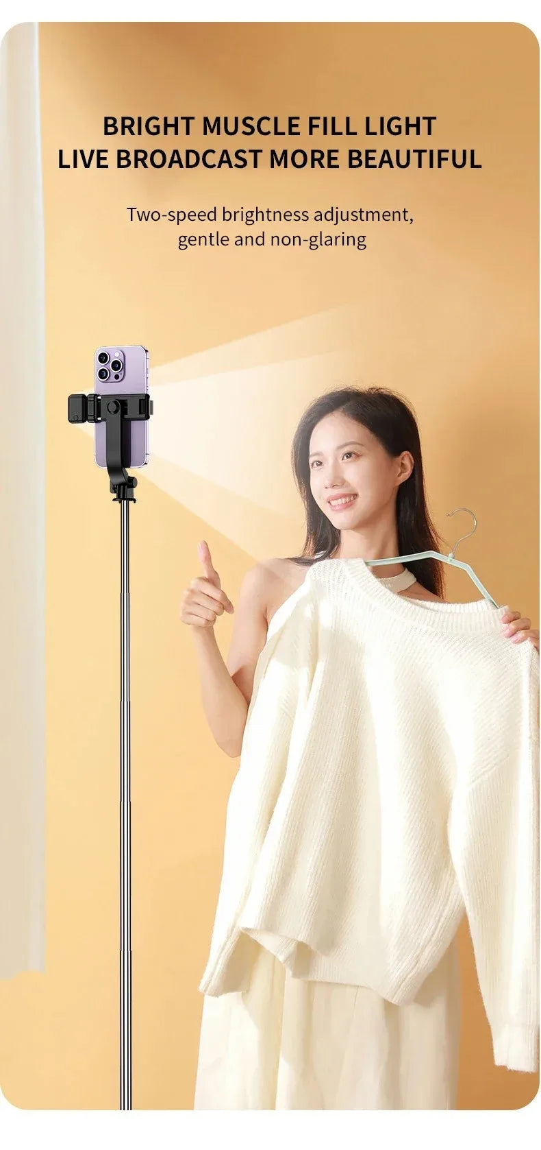Ultra Long 1700mm Selfie Stick with Bluetooth Remote Portable Phone Holder And Fill Light Tripod Stand for Live Broadcasts