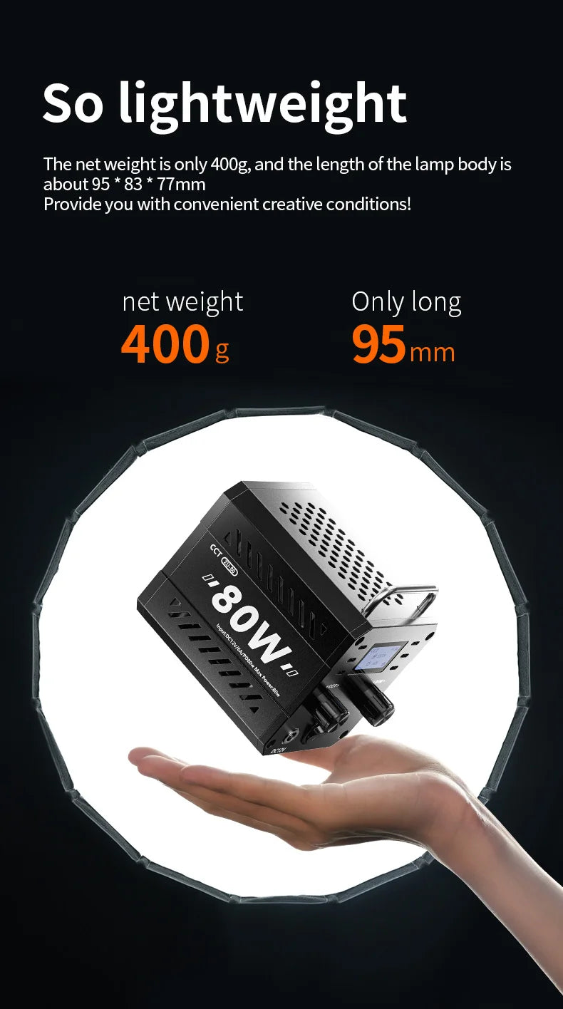 ZU80/ZU60 Photo Studio Light COB Bi-Color 2500-8500K CRI≥95 TLCI≥97 With Diffuser LED Video Lights Fill Lighting
