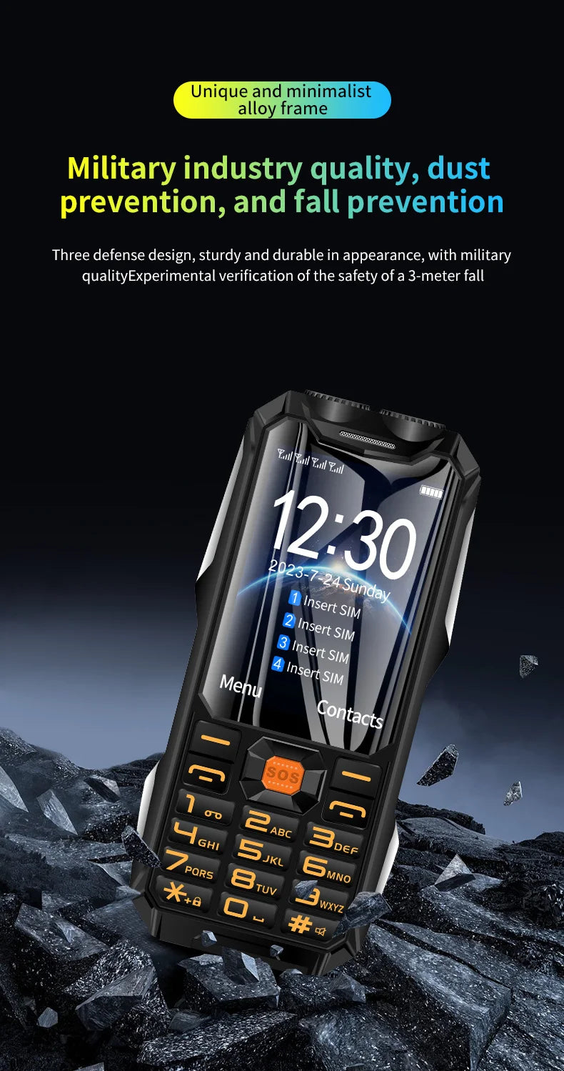 Q9 GSM 2G Network Mobile Phone 4 SIM Cards Rugged Bar Cellphone 3.5Inch HD Display Big Battery Loud Voice For Elderly