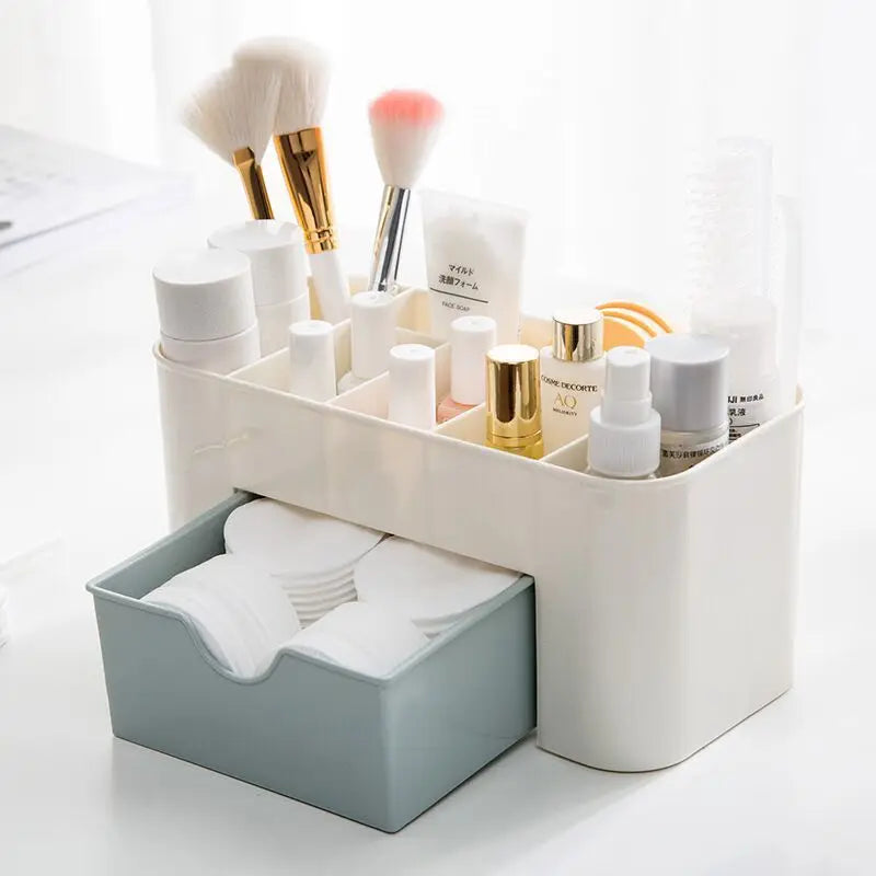 Premium Makeup Organizer with Drawer - Acrylic Cosmetic Storage Box for Lipstick, Brushes & Cotton Swabs