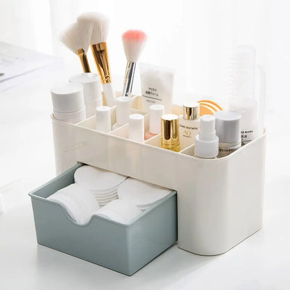 Premium Makeup Organizer with Drawer - Acrylic Cosmetic Storage Box for Lipstick, Brushes & Cotton Swabs