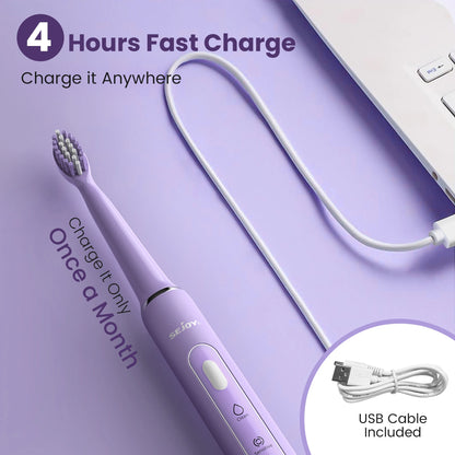 Sejoy Electric Toothbrush with 6 Heads 3 Cleaning Modes for Dental Care Smart Timer Rechargeable Sonic Toothbrush
