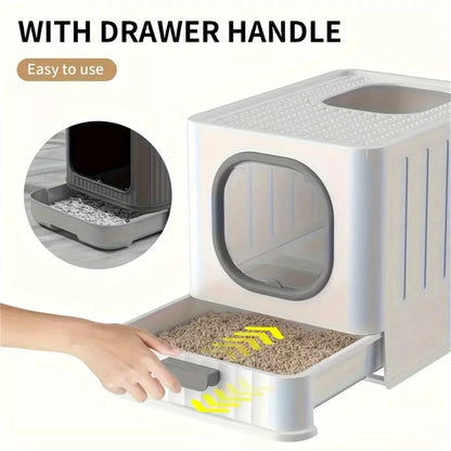 Leak-proof Enclosed Cat Litter Box Pull Drawer Kitten Training Toilet with Scoop and Lid Anti-Splashing