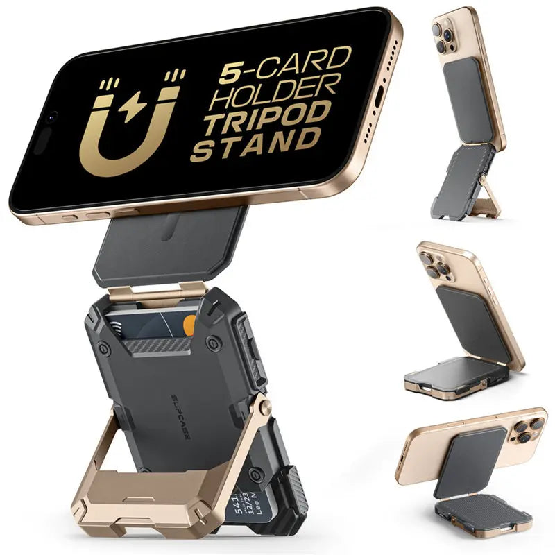 SUPCASE Magnetic Tripod Phone Stand Credit Card Holder for iPhone 16/15/14/13/12 Adjustable Phone Stand Compatible with MagSafe