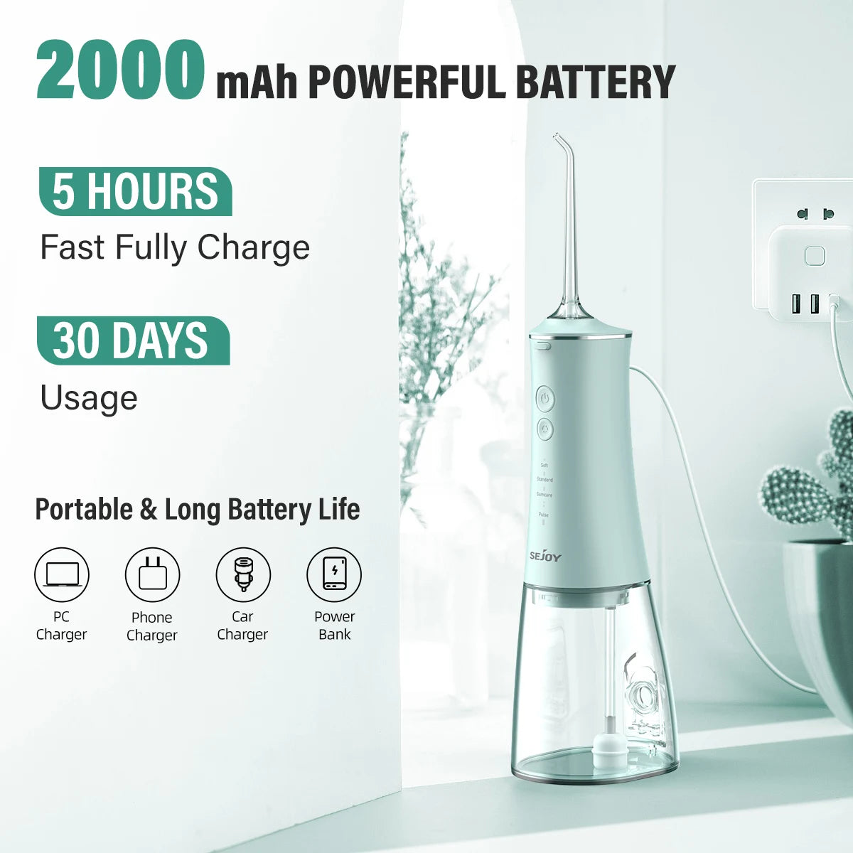 Oral Irrigator Portable Dental Water Flosser Thread Teeth Pick Mouth Washing Machine Rechargeable IPX7 Waterproof Teeth Cleaner