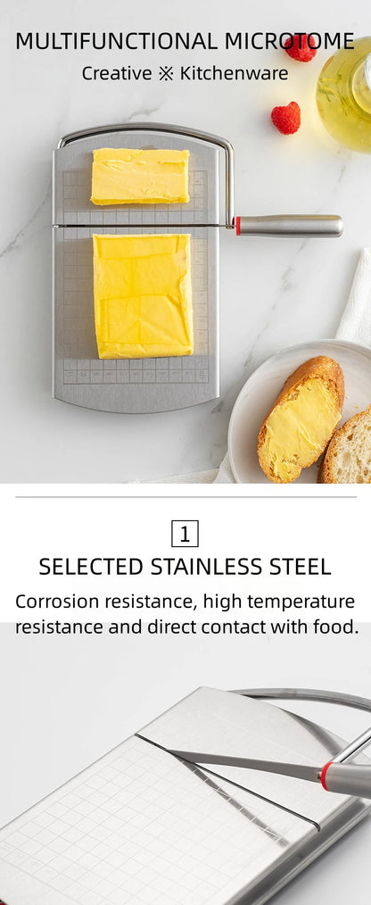 Multifunctional Slicer Butter Cheese Ham Sausage Slicer Kitchen Gadgets Stainless Steel Cutting Board With Silicone Suction Base