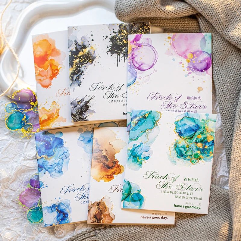 15 Pcs Creative Watercolor smudging hot stamping Stickers hand tent DIY Stick Labels Scrapbooking Material Junk Journal Supplies