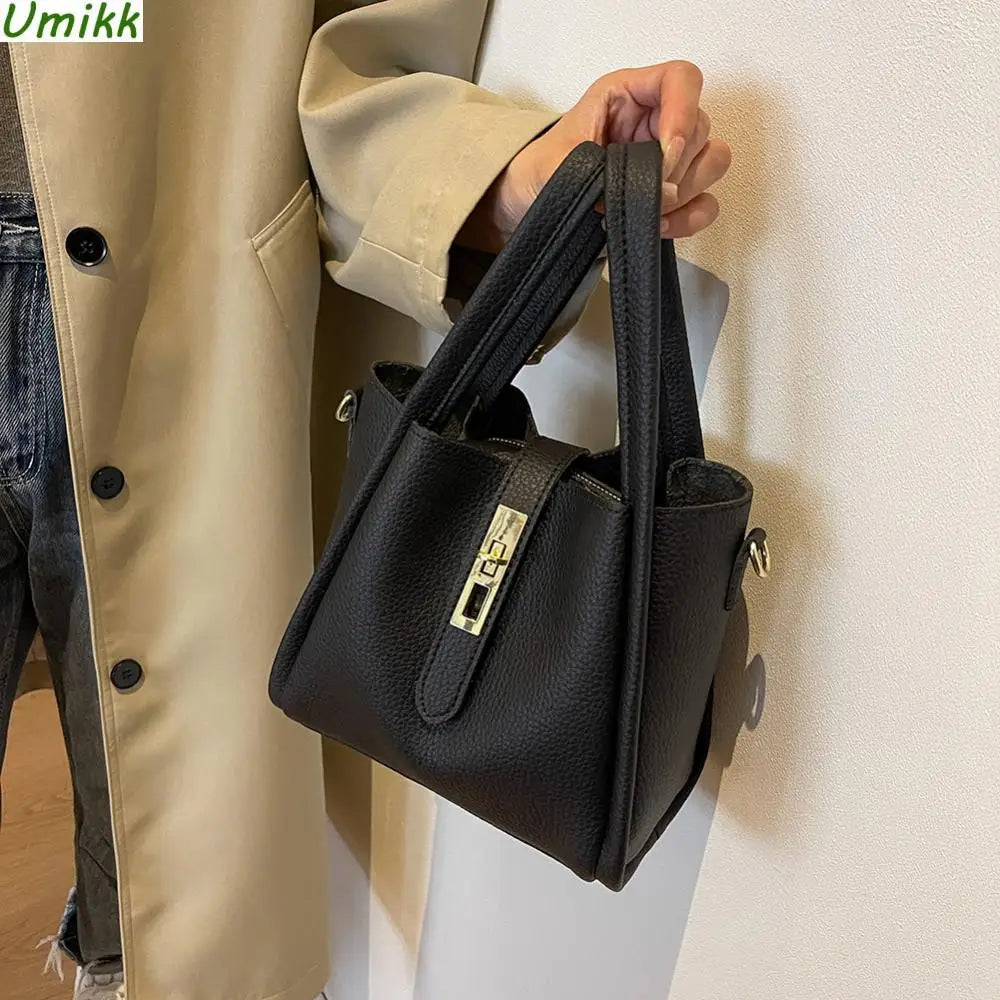 Luxury PU Leather Bucket Bag for Women Large Capacity Handbag with Inner Bag Double Handle Magnetic Closure Shoulder Bag Satchel