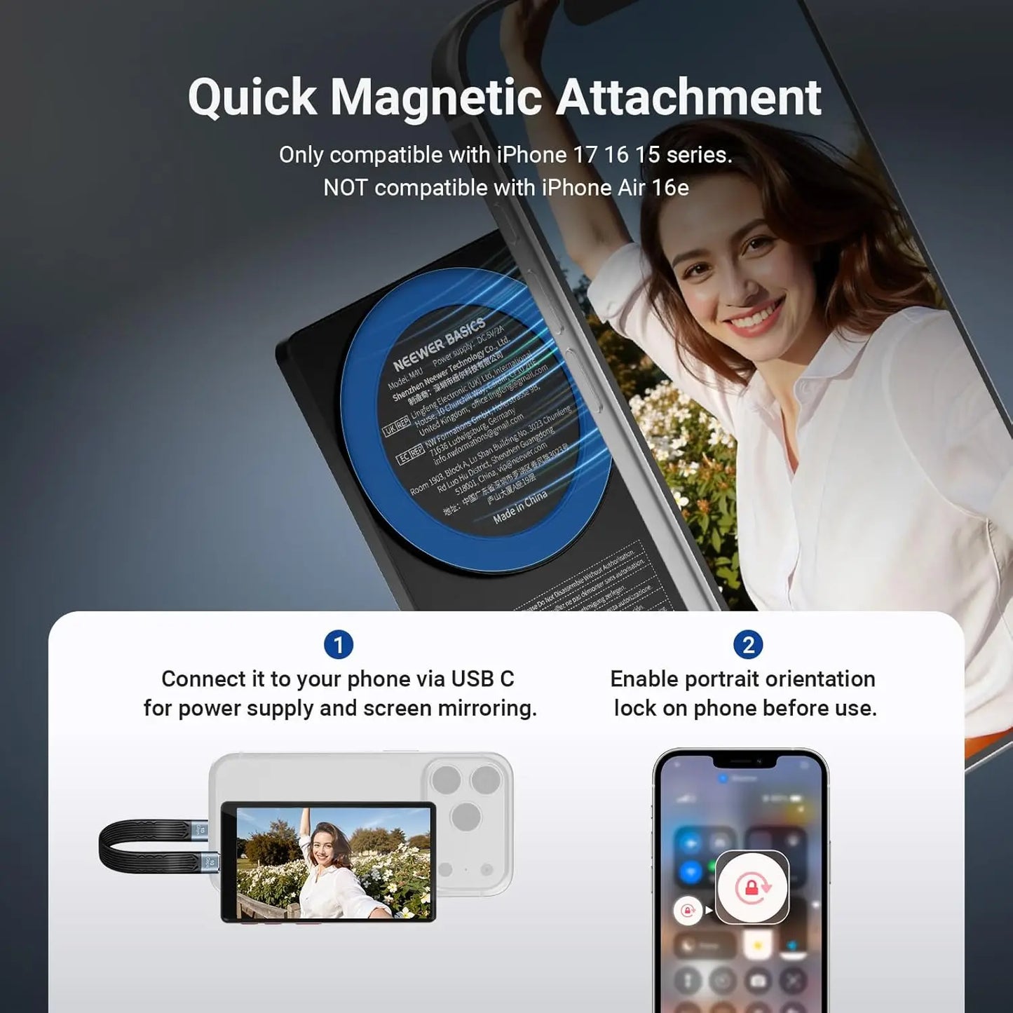 NEEWER 4" Phone Vlog Selfie Monitor Screen, Smartphone Back Camera Monitor with Remote for YouTube TikTok Video Streaming