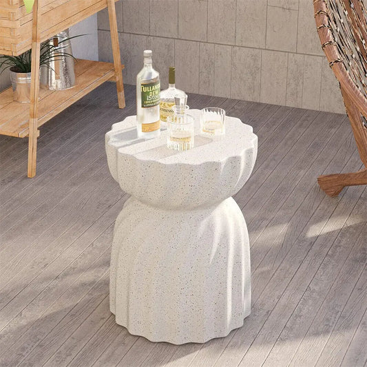 Contemporary Lightweight Concrete Accent Side Table Patio Hourglass Side End Table Garden Stool for Living Room Office
