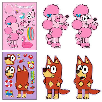 6/12/18Pcs Bluey Anime Cartoon Dog Puzzle Stickers Cute Children DIY Color Puzzle Education Stickers Kids Funny Toys Gift