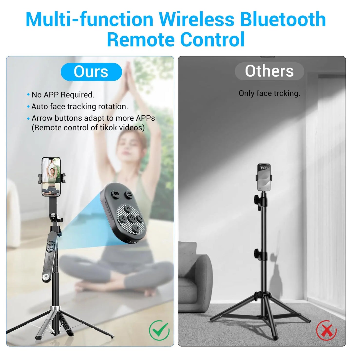 1.8m Extendable Auto Face Tracking Selfie Stick Tripod 360° Rotation Phone Stand with Wireless Remote for Tiktok YouTube Vlog