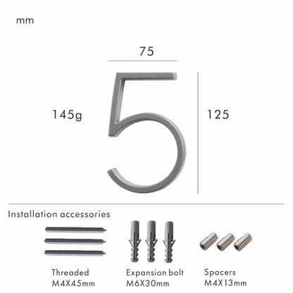 Nurlin 5 inchs 125mm Luxury Address Big House Numbers Modern Gold Black Silver Floating Signage Outdoor Digits Mailbox Sign